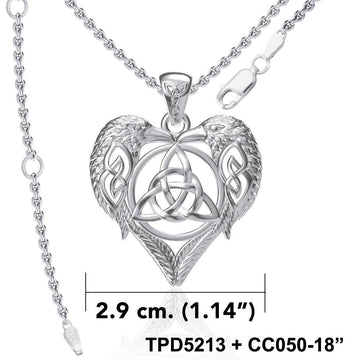 Silver Ravens Crows with Celtic Triquetra in Heart Pendant TPD5213 - Jewelry